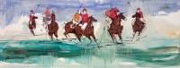 Mashkoor Raza, 18 x 48 Inch, Oil On Canvas, Horse Painting, AC-MR-754